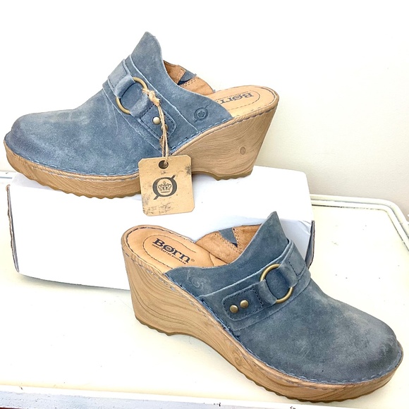 Born Shoes - Blue BORN Women's Nola Suede Distressed Clogs Sz 8M
